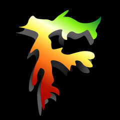 Vector letter F. Colorful alphabet set. Green yellow red color.