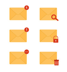 Mail envelope icon. Receiving SMS messages, notifications, invitations. Concept of delivery correspondence and letters. Vector illustration in flat cartoon style.