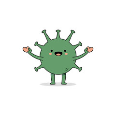 Cute virus cartoon character spreading love