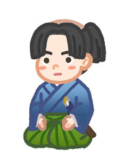 座っている武家の子供