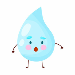 Cute drop of water with a smile white background. Kawaii
