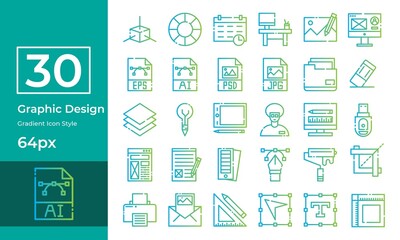 Simple Graphic Design icon set gradient style. Contain such ai, eps, layers, folder, ruler, and more.	
