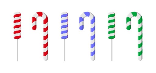 Obraz premium Set of blue, purple, red Christmas candy. Vector illustration of the icon isolated.
