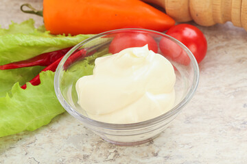 Organic mayonnaise sauce in the bowl