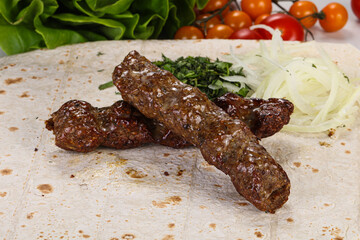 Grilled beef kebab with minced meat