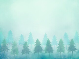 霧がかった幻想的な森　水彩背景素材