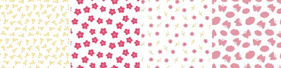 Set of seamless patterns in cutout style. Vector backgrounds