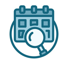 Calendar Search , Search filled outline icon.