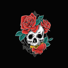 skull with roses illustration