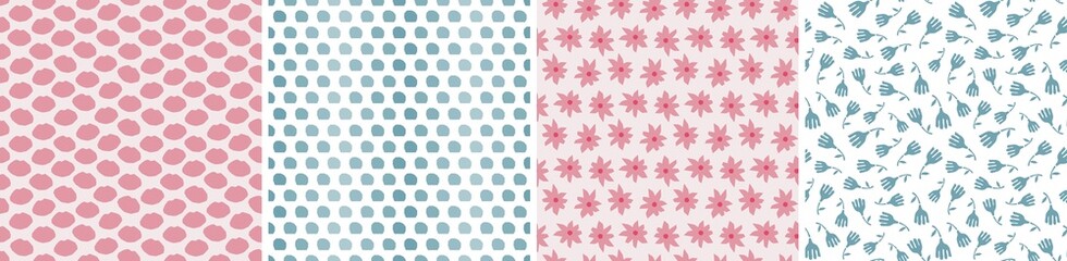 Fototapeta na wymiar Set of vector seamless patterns. Floral and abstract shapes
