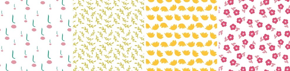 Obraz premium Set of seamless patterns in cutout style. Vector backgrounds