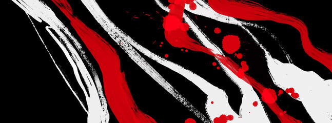 Black white red ink brush stroke. Japanese style. Vector illustration.