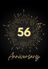 56 years golden anniversary logo celebration with a firework on black background. 56 years anniversary card template. vector design for greeting cards, birthday, wedding events, and invitation card