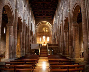 Interior of the famous Abbey of Nonantola, Abbazia di Nonantola. Modena, Italy