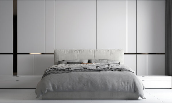 Modern luxury living room and empty white wall decor pattern background interior design. 3d render