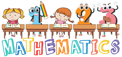 Mathematics word logo in cartoon style