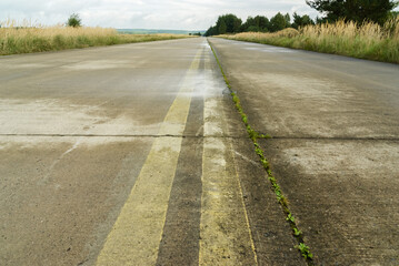 Runway of abandoned cold war Soviet era military airbase, Czech Republic