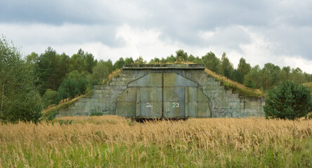 Abandoned cold war Soviet era concealed military aircraft hangar, Mimoň, Czech Republic