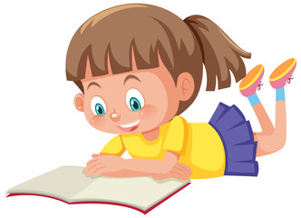 Girl reading a book on white background