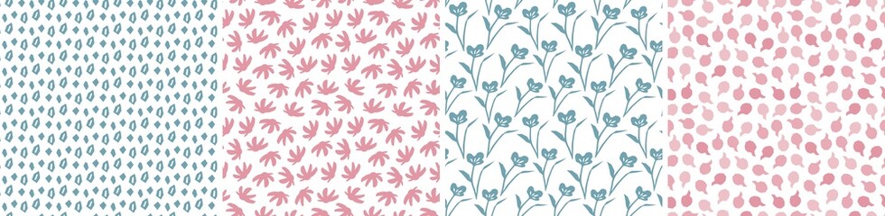 Set of vector seamless patterns. Floral and abstract shapes