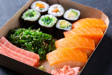 Fototapeta Vegan Sushi, Sashimi and Maki Rolls with Plant based seafood obraz