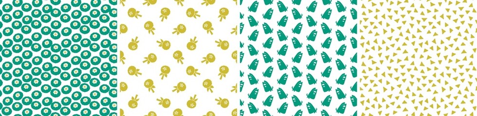 Set of vector seamless patterns. Floral and abstract shapes