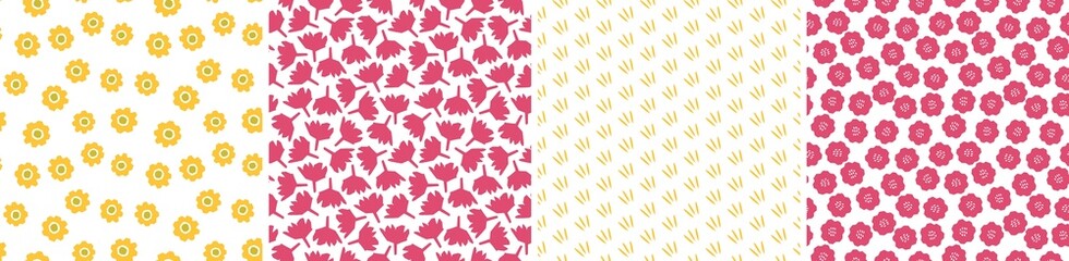 Set of vector seamless patterns. Floral and abstract shapes