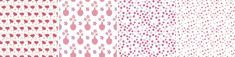 Set of vector seamless patterns. Floral and abstract shapes