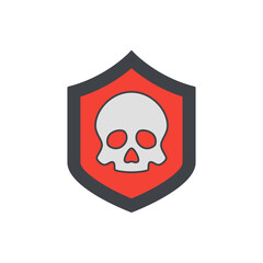 skull shield, cyber attack protection icon in color icon, isolated on white background 