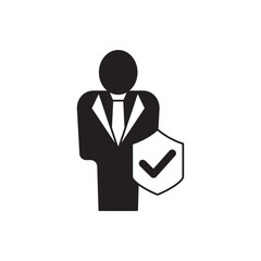 Business protection security icon in black flat glyph, filled style isolated on white background