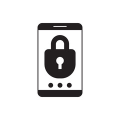 Mobile with lock sign icon, locked phone icon in black flat glyph, filled style isolated on white background
