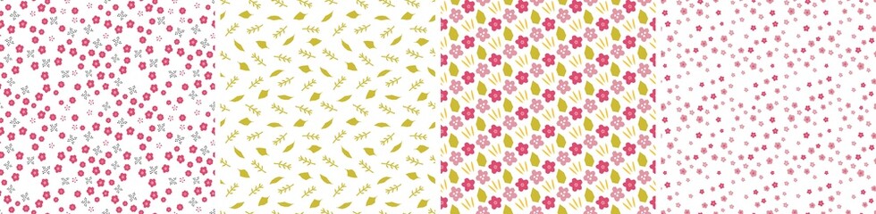 Set of seamless patterns in cutout style. Vector backgrounds