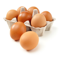 brown eggs on white background
