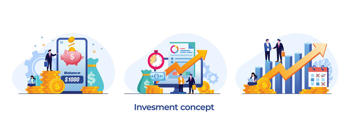 Naklejka premium investment concept, growth, fund, financial and accounting, trading, deposit vector flat design illustration vector