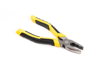 Pliers yellow and black color isolated on white background. 