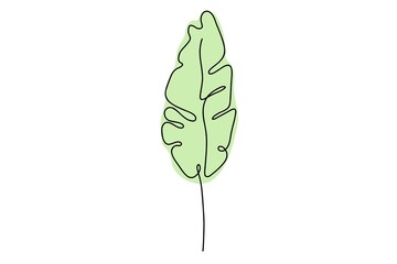 The flower leaf is drawn in one line, isolated on a white background. Vector illustration. Drawing a continuous line.