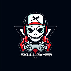 Illustration vector graphic of skull holding joystick perfect for logo esport,etc