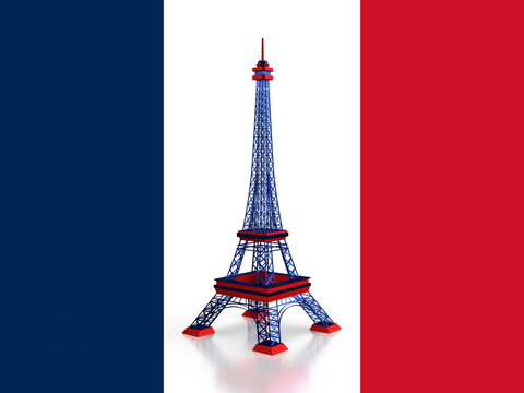 3d render eiffel tower on the flag of france, france elections,