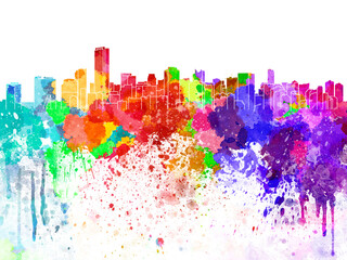 Miami skyline in watercolor on white background