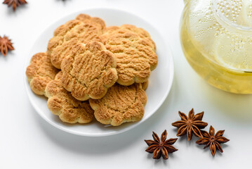 Homemade corn cookies on a dark concrete background