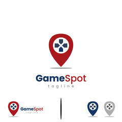 game spot logo design icon template, joystick button with map pointer logo concept