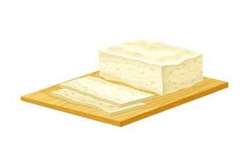 Sliced Tofu or Soy Bean Curd from Edible Legume Plant Rested on Cutting Board Vector Illustration