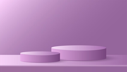 Paper cut of minimal scene with purple cylinder podium on purple background. Product presentation, mock up, show cosmetic. Vector illustration