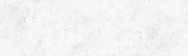 Whitewashed old rough concrete wall panoramic texture. White painted aged cement plaster surface. Light gray abstract grunge large background