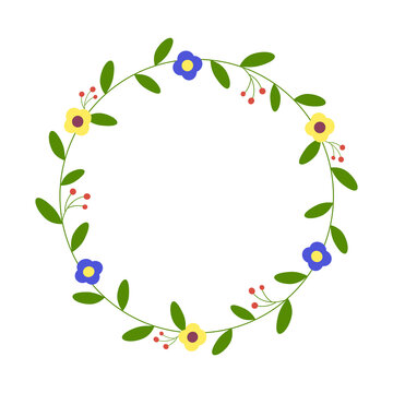 Circle floral frame. Circular flower wreath. For greeting card, wedding , birthday card, invitation. Vector illustration.
