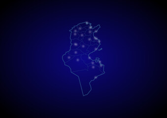 Tunisia concept vector map with glowing cities, map of Tunisia suitable for technology,innovation or internet concepts.