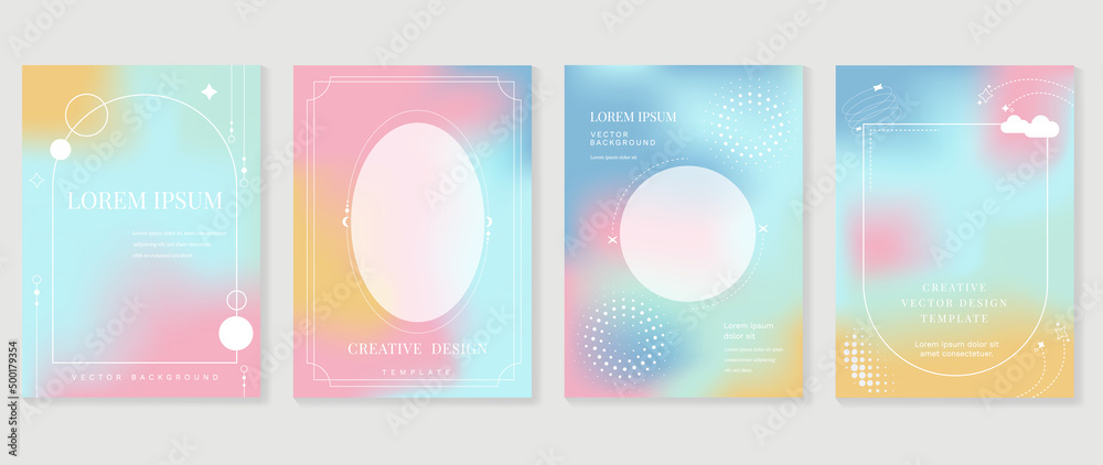 Wall mural abstract pastel gradient fluid liquid cover template. set of modern poster with vibrant graphic colo