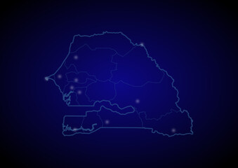 Senegal concept vector map with glowing cities, map of Senegal suitable for technology,innovation or internet concepts.