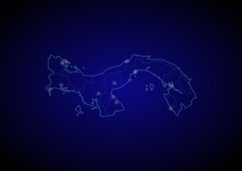 Panama concept vector map with glowing cities, map of Panama suitable for technology,innovation or internet concepts.
