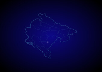 Montenegro concept vector map with glowing cities, map of Montenegro suitable for technology,innovation or internet concepts.